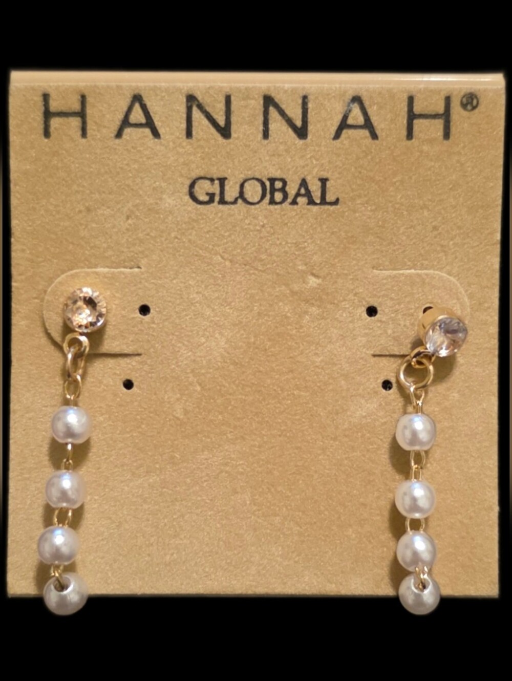 Chain "Jacket" Earrings W/Faux White Pearls & Crystal Studs